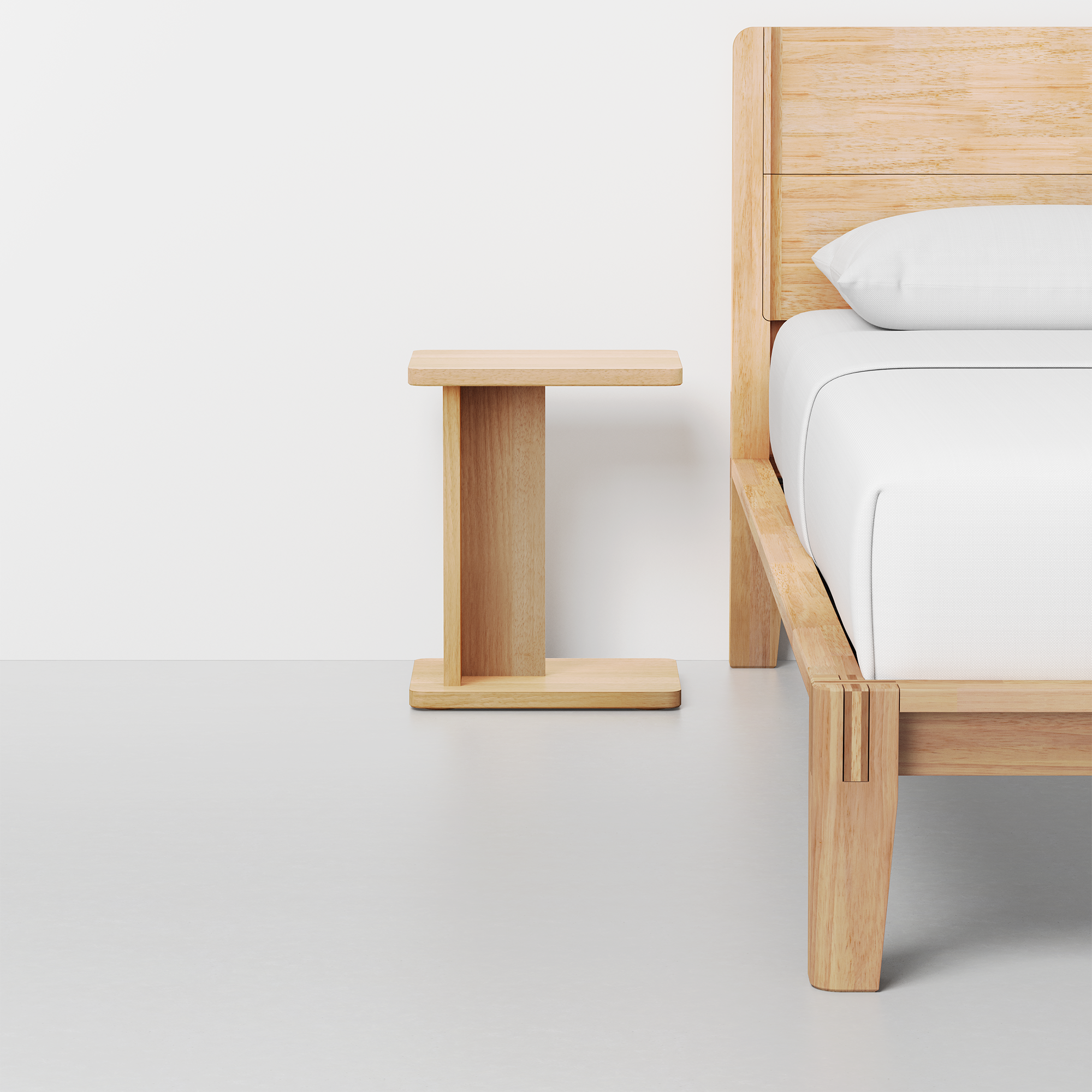 C Side Table (Natural) - Render - With Bed