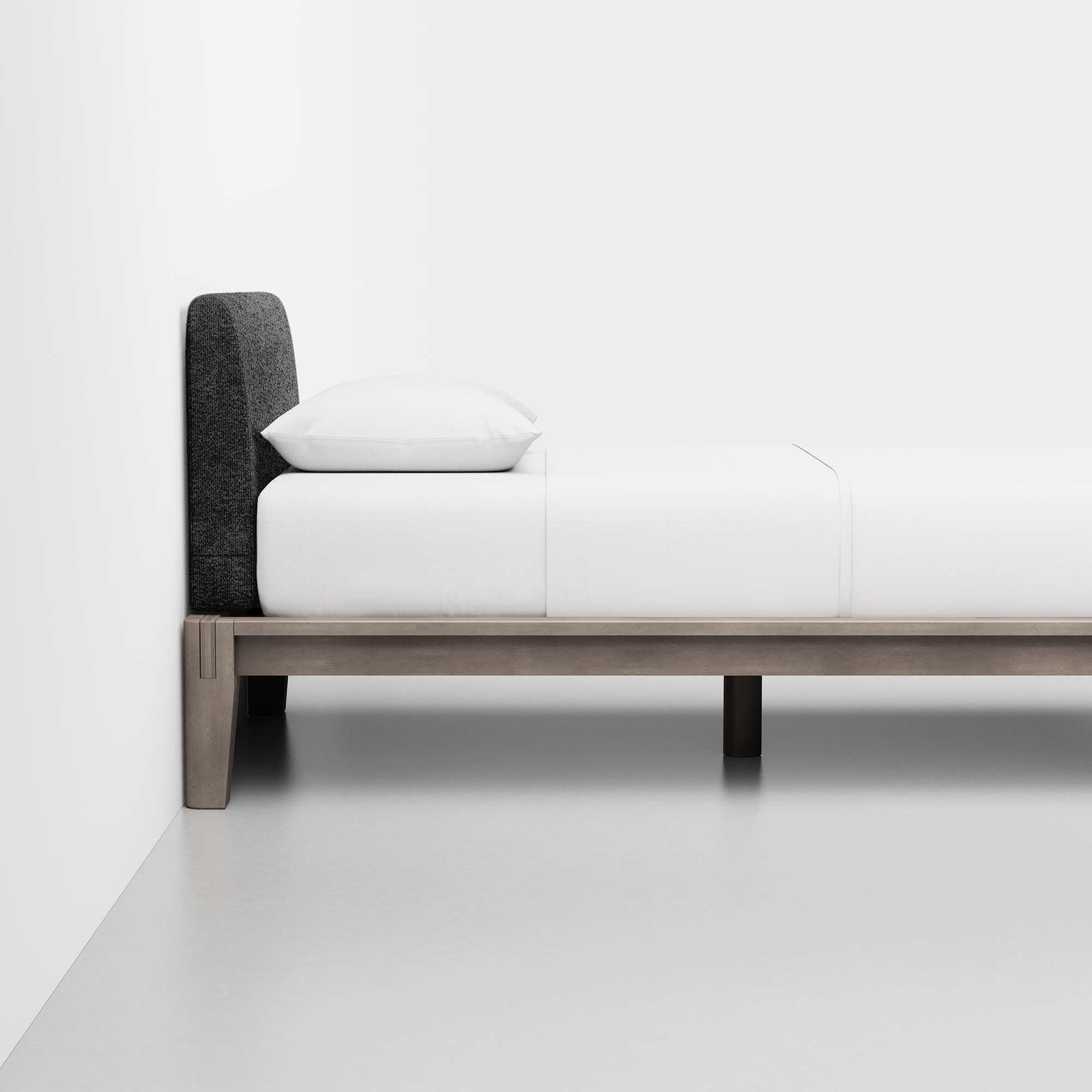 The Bed (Twin / Grey / Graphite) - Render - Side