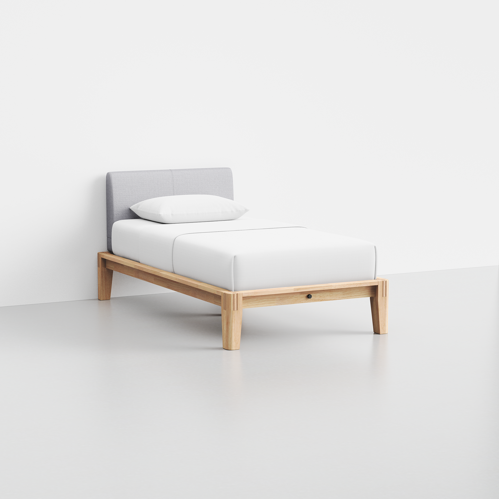 The Bed (Twin / Natural / Fog Grey) - Render - Angled