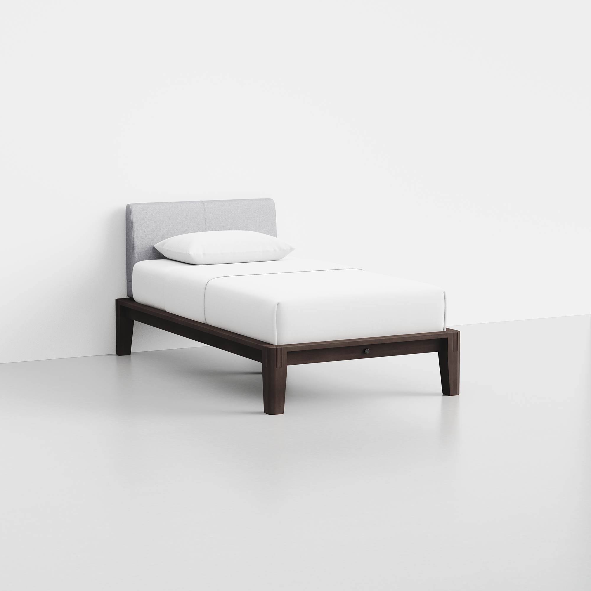 The Bed (Twin / Espresso / Fog Grey) - Render - Angled