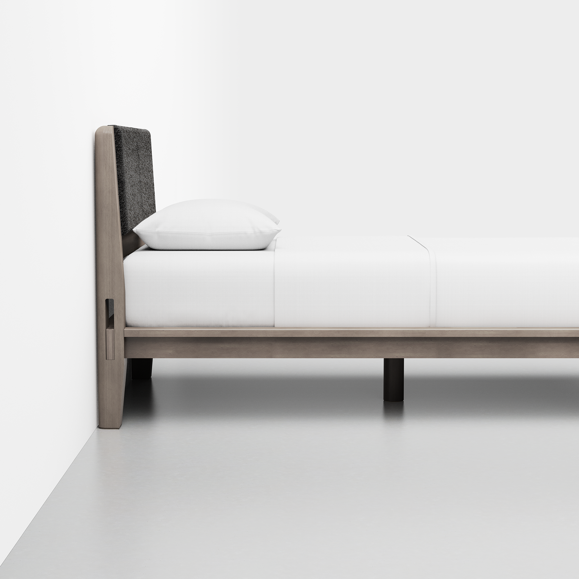 The Bed (Twin / Grey / HB Cushion Graphite) - Render - Side