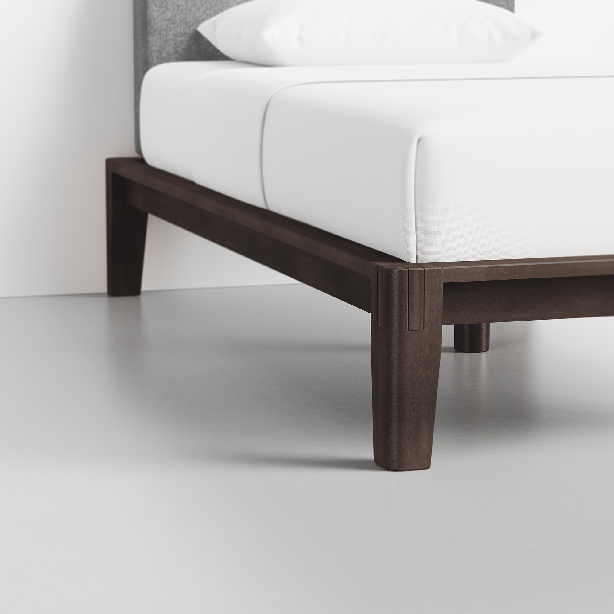 The Bed (Twin / Espresso / Pewter) - Render - Foot Detail