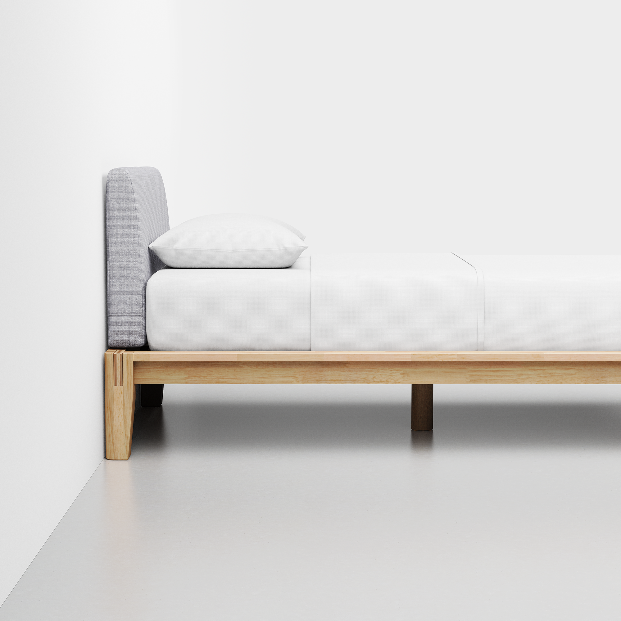 The Bed (Twin / Natural / Fog Grey) - Render - Side