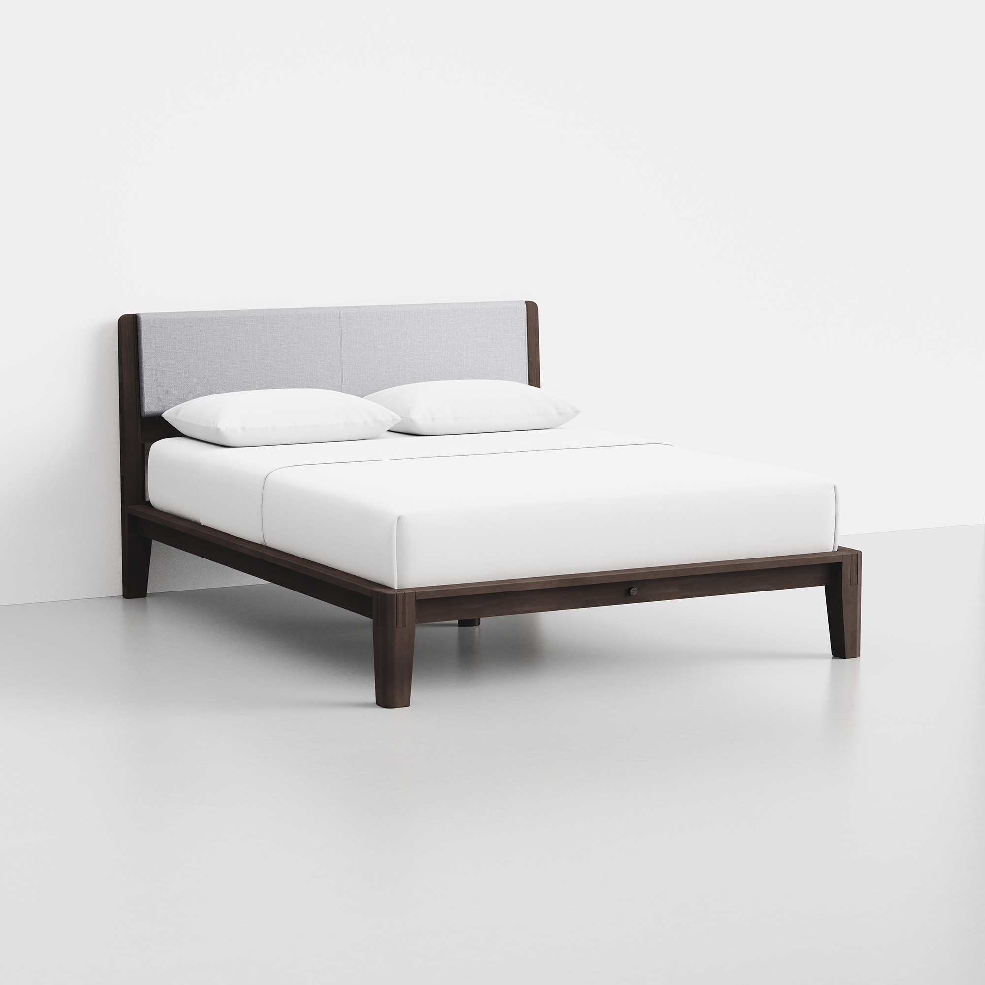 The Bed (Espresso / HB Cushion Fog Grey) - Render - Angled