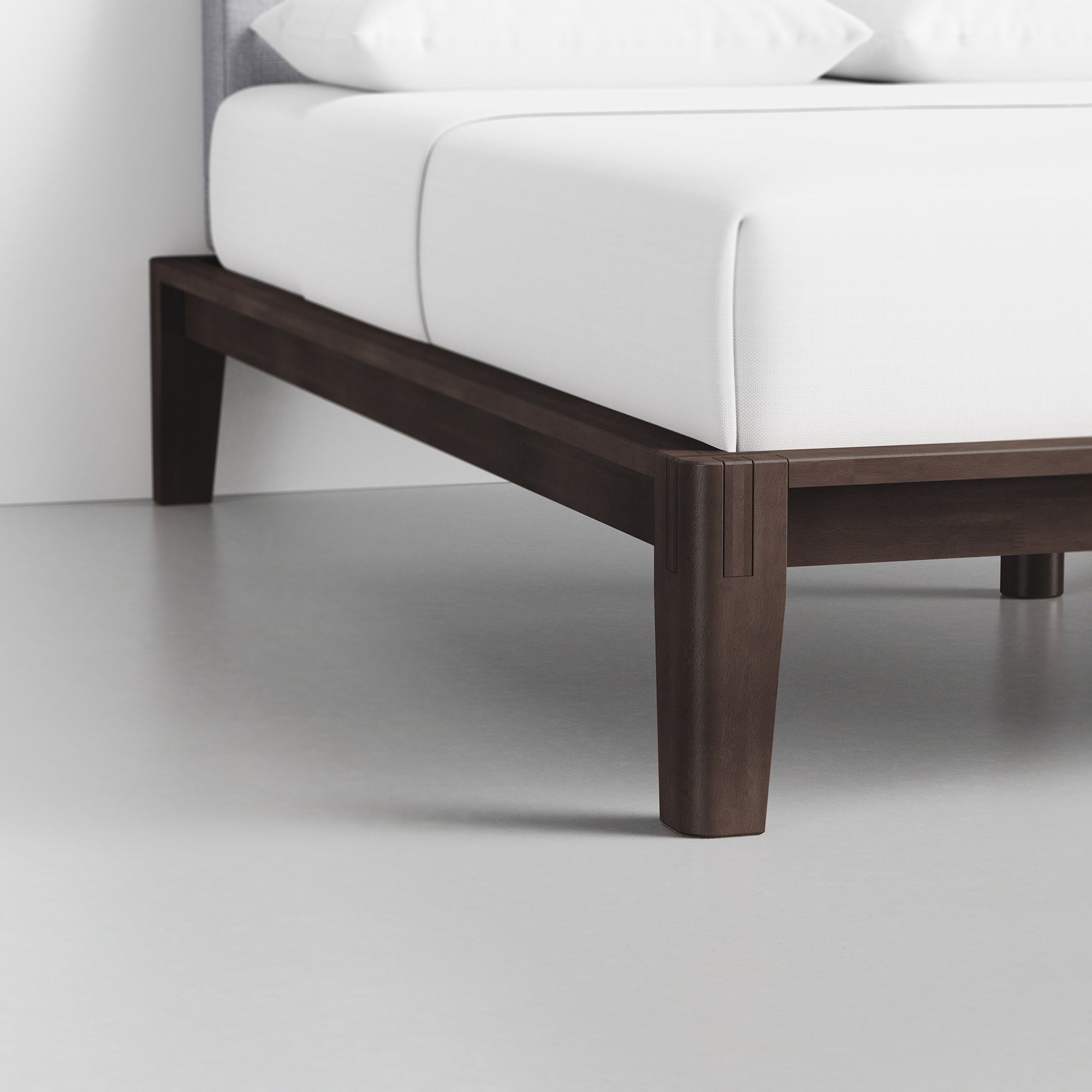 The Bed (Espresso / Fog Grey) - Render - Foot Detail