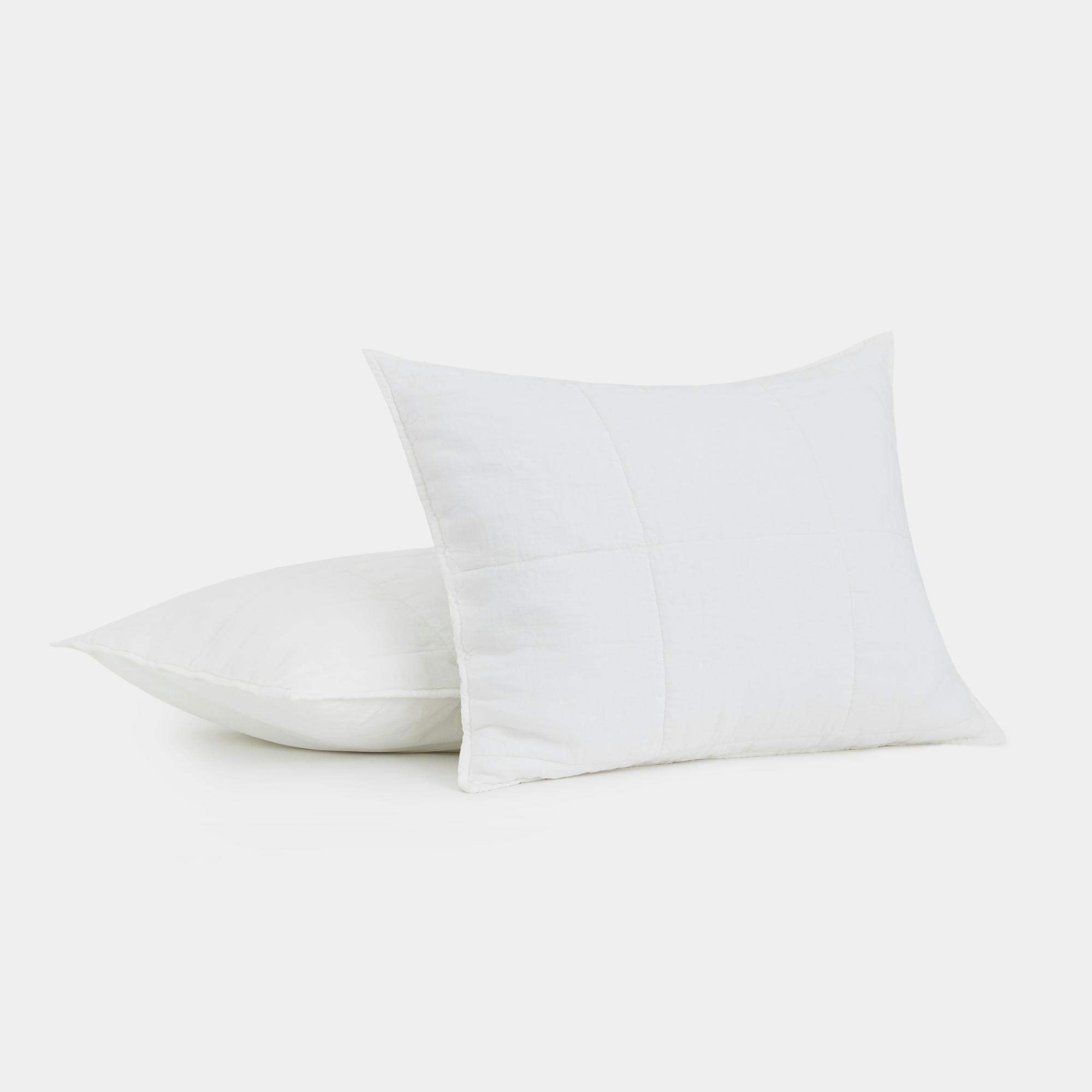 Linen Quilted Sham Set (White) - Stacked