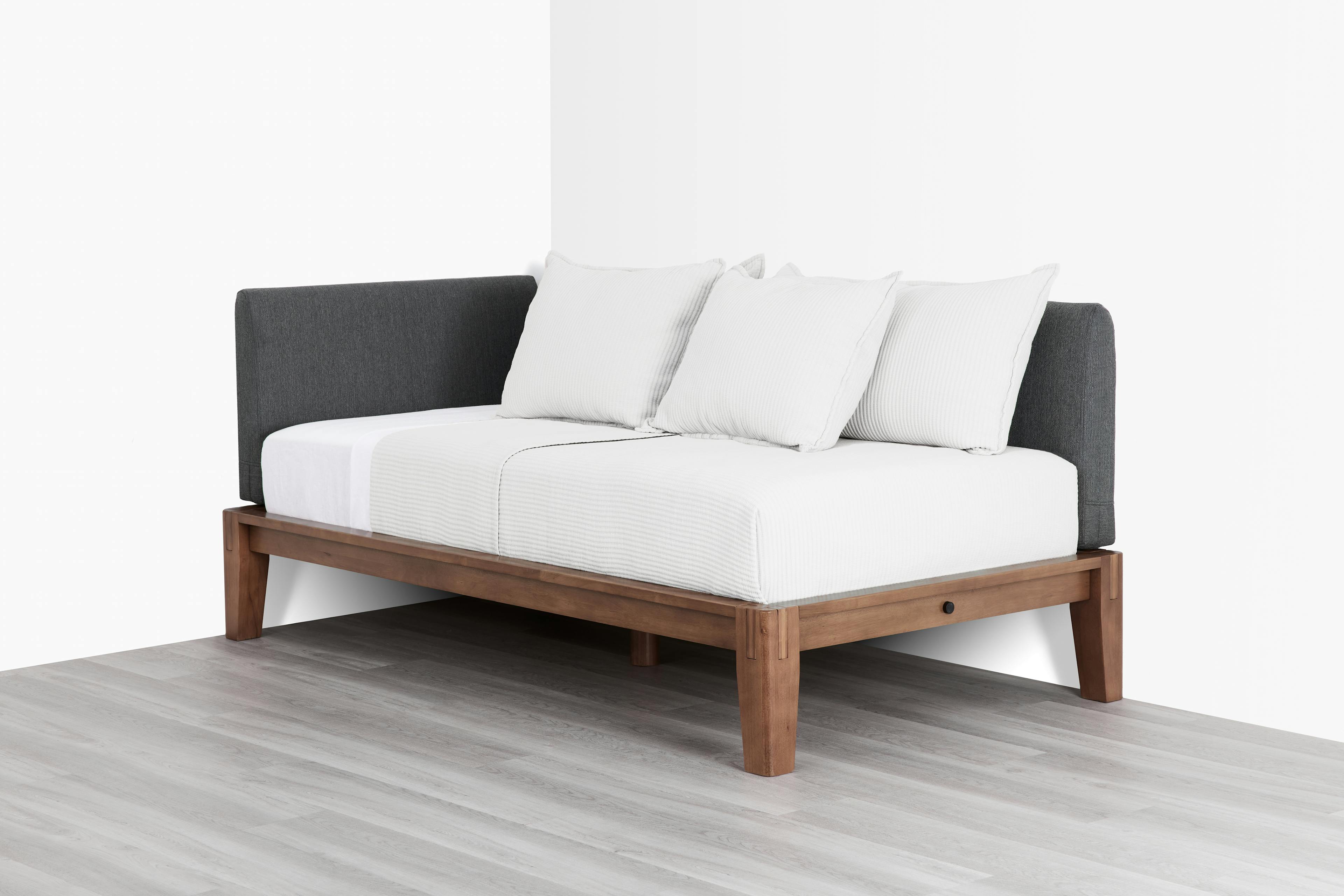 The Daybed in Walnut and Dark Charcoal Color with Pillows