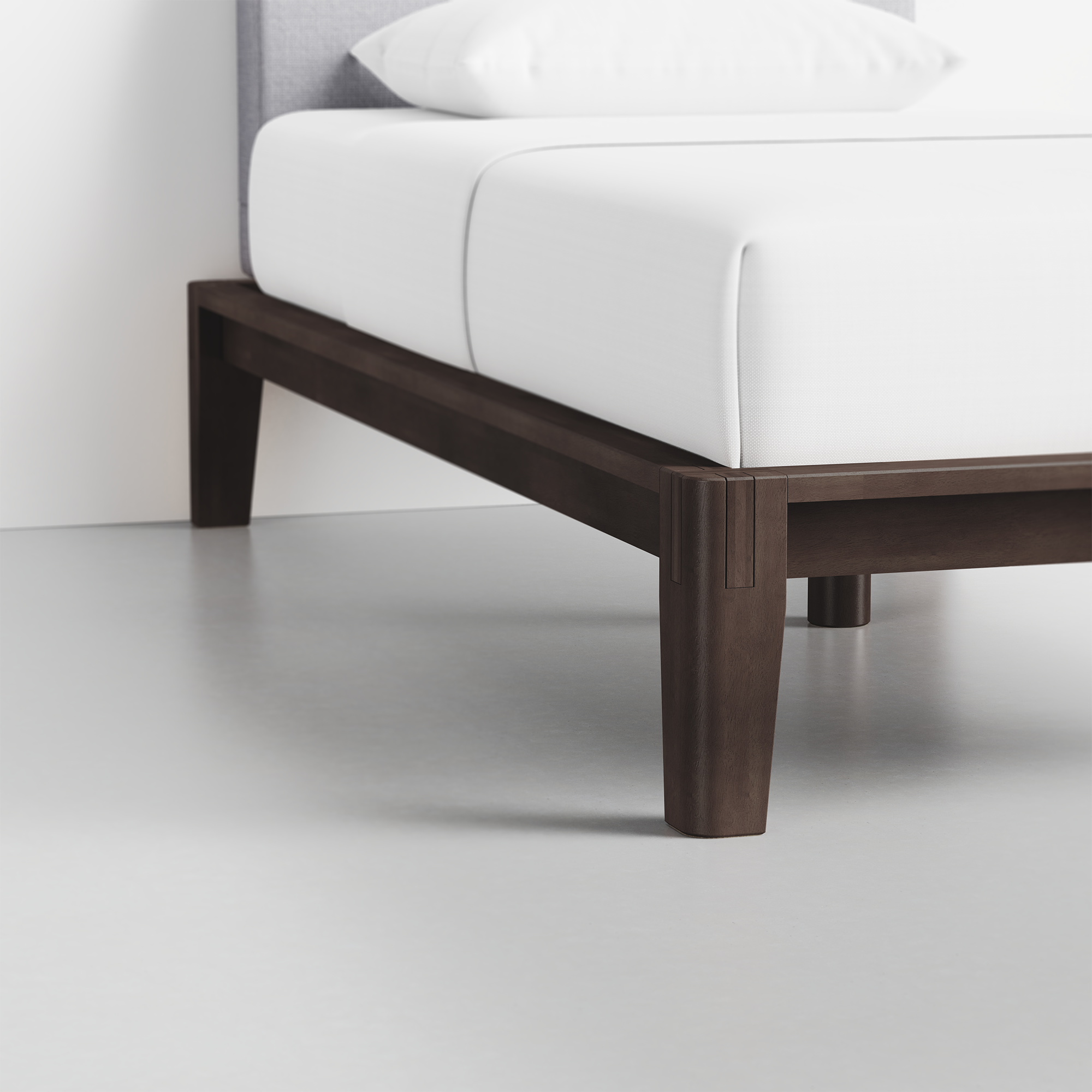 The Bed (Twin / Espresso / Fog Grey) - Render - Foot Detail