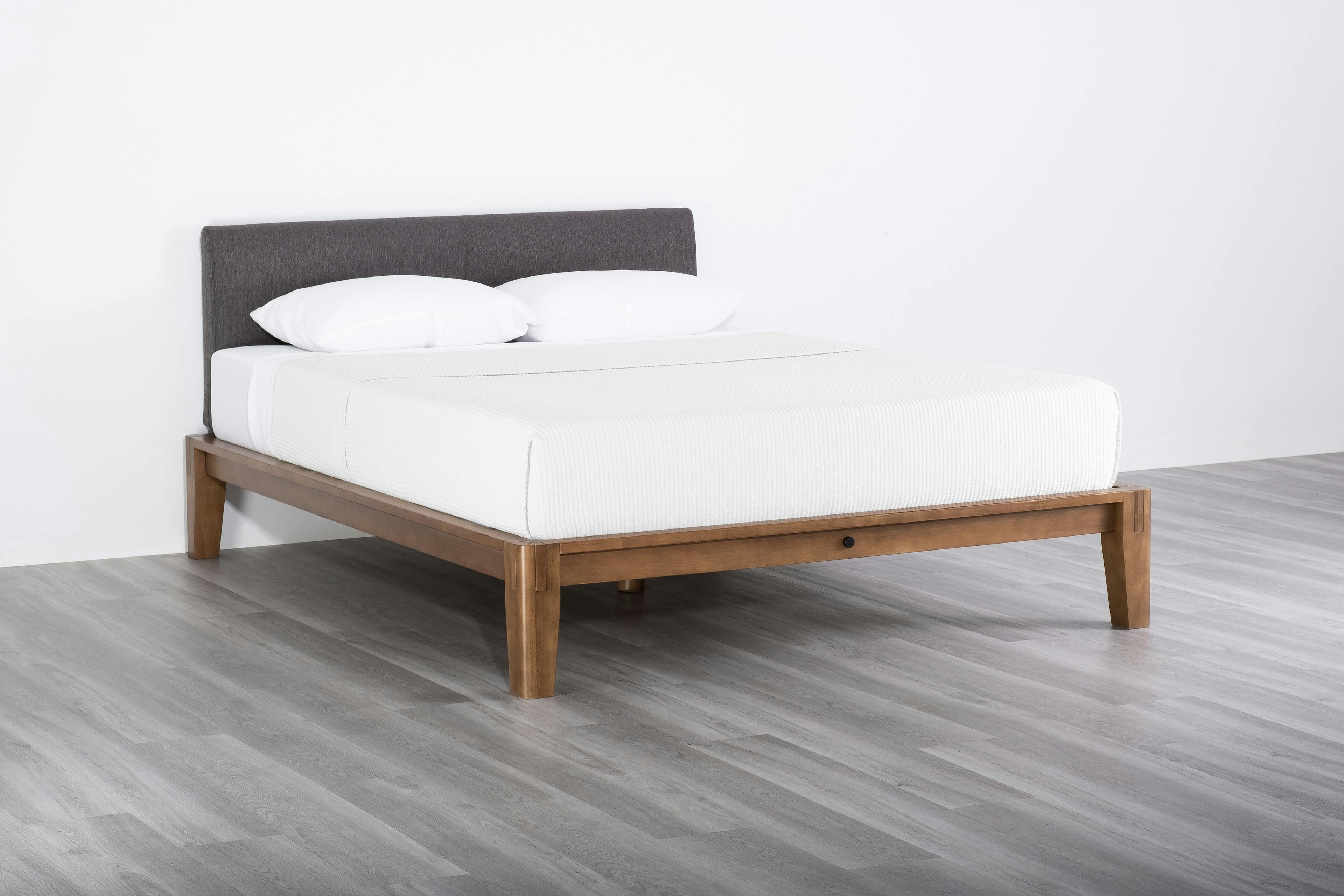 The Bed in Walnut and Dark Charcoal Color, Angled View