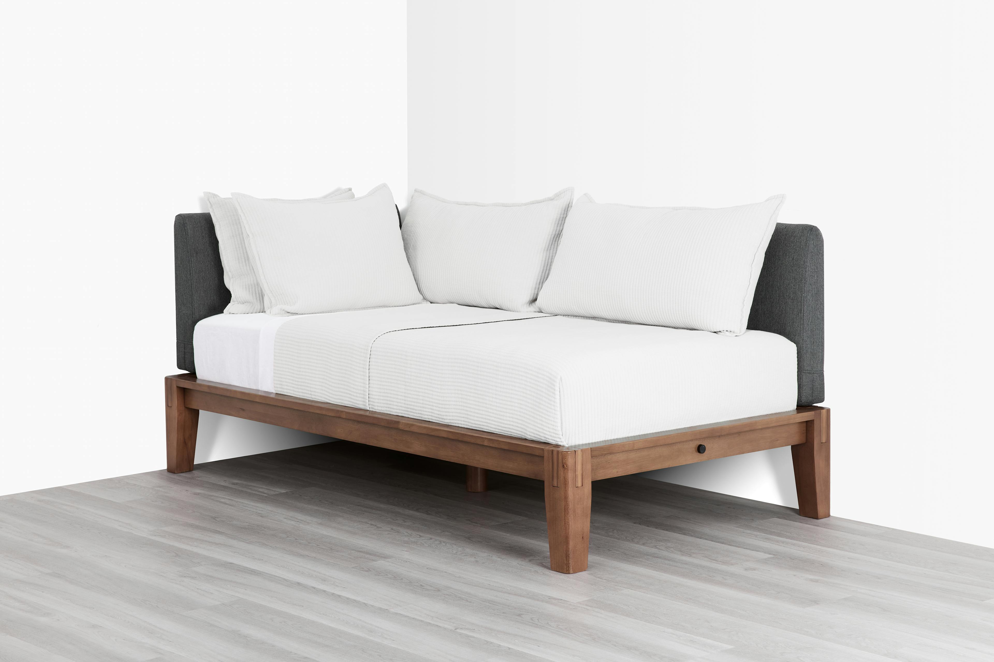 The Daybed in Walnut and Dark Charcoal Color with Pillows