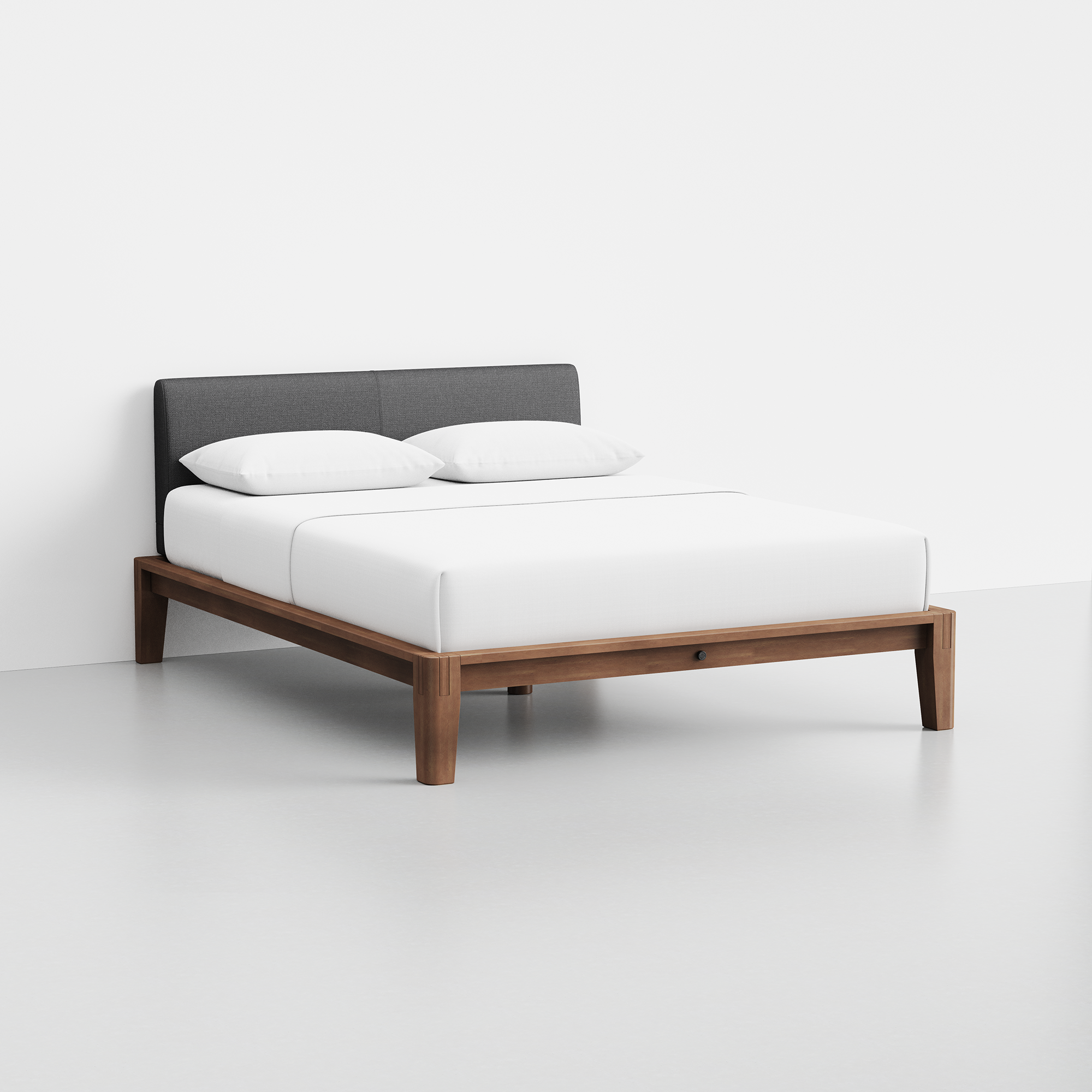 The Bed (Walnut / Dark Charcoal) - Render - Angled