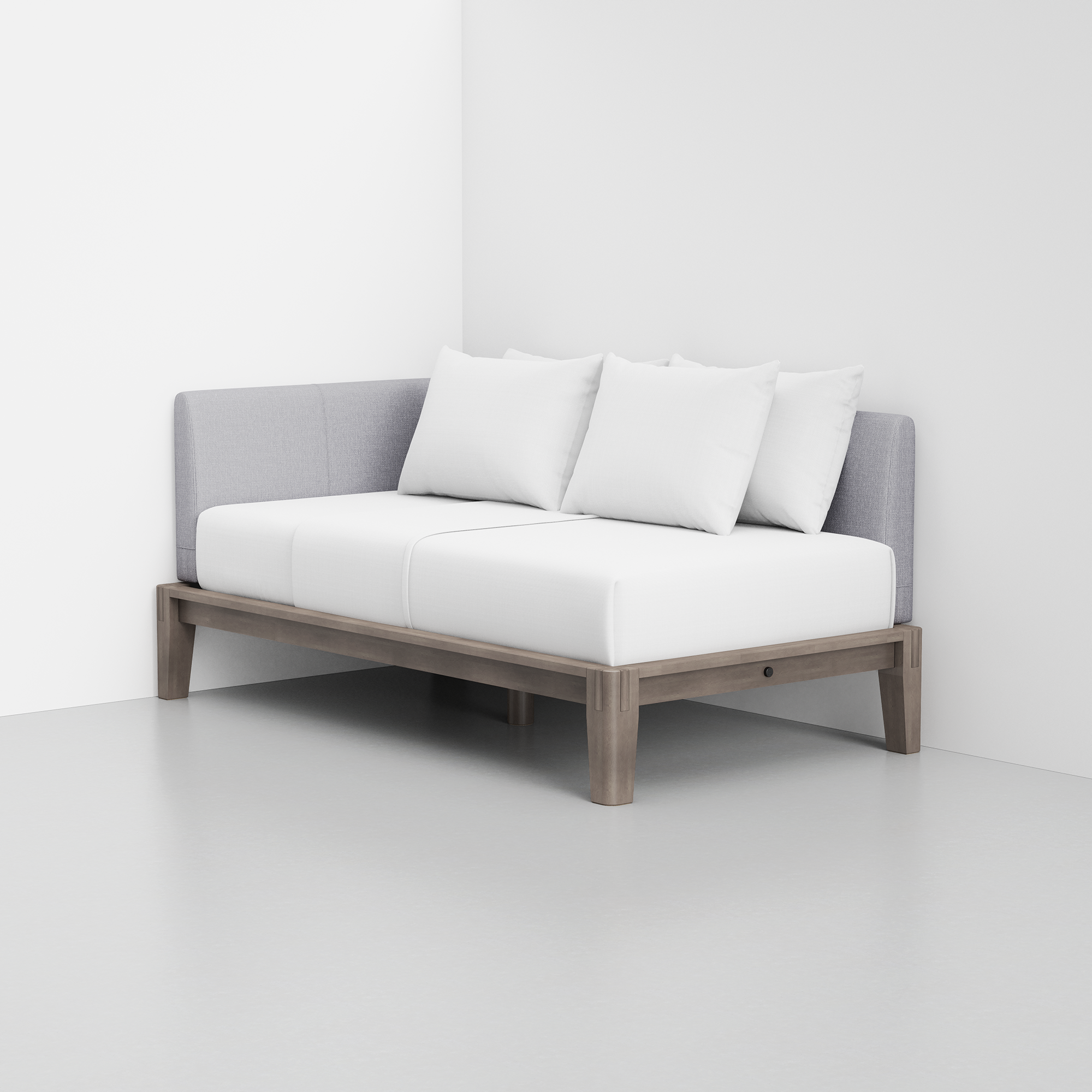 PDP Image: The Daybed (Grey / Fog Grey) - Rendering - Pillows Stacked