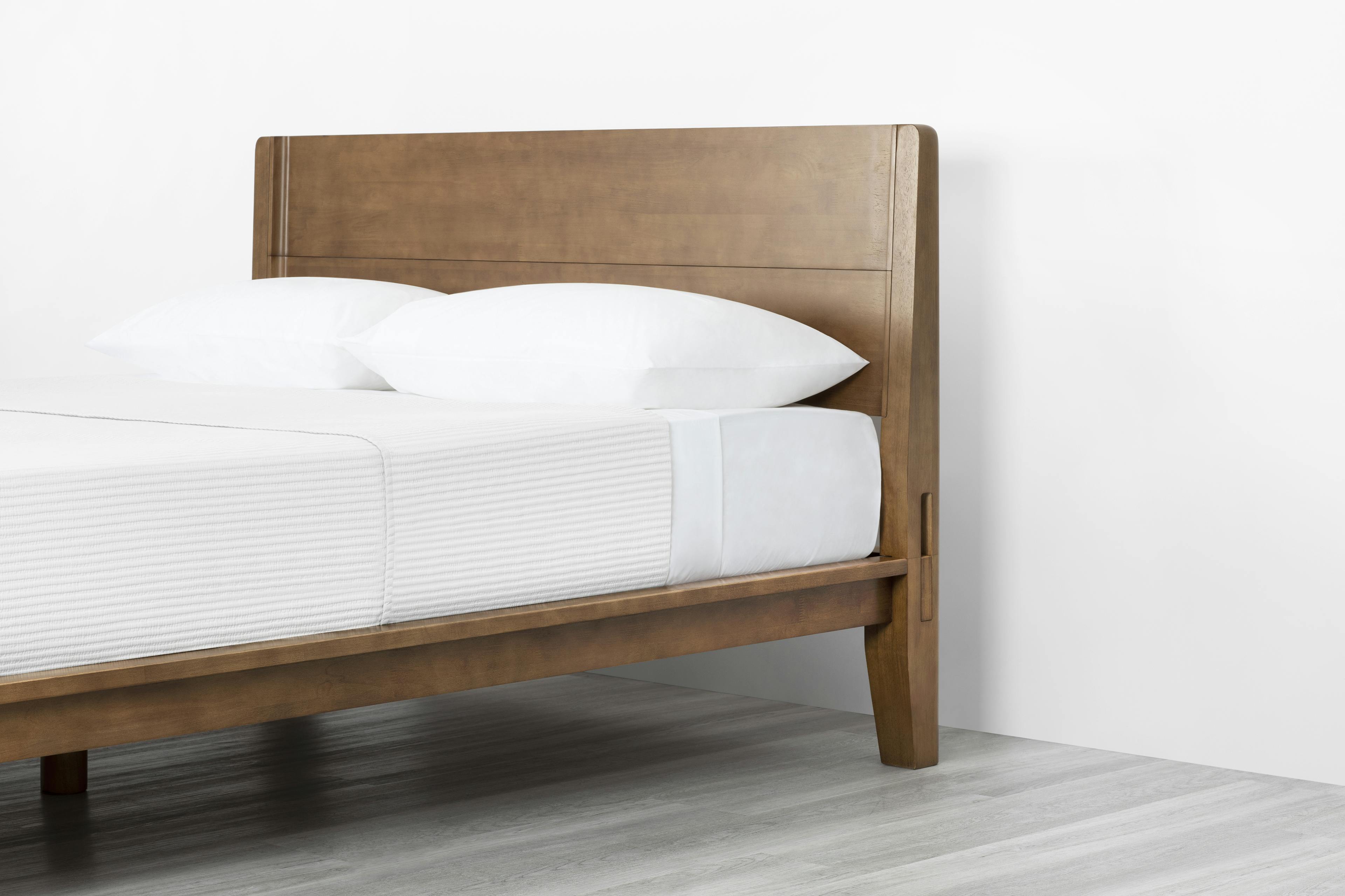 The Headboard Product in Walnut Finish, Angled Detail View