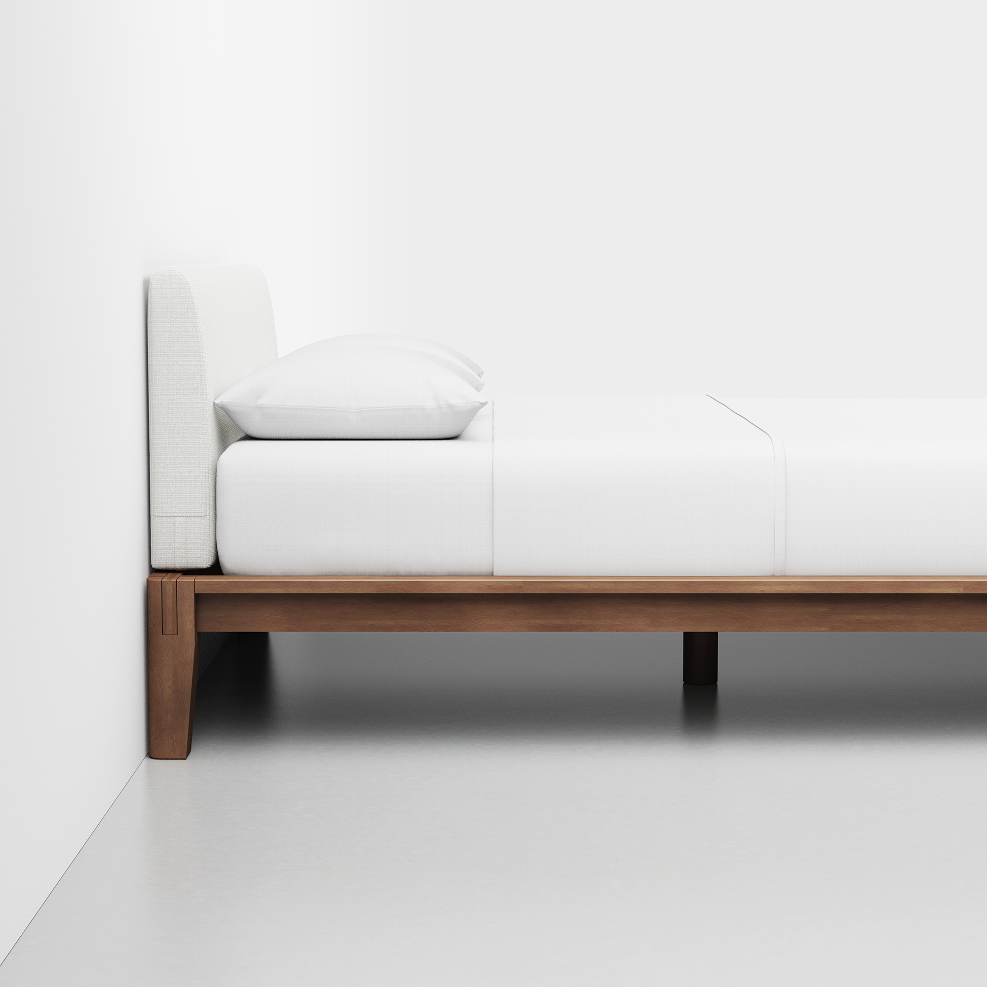 The Bed (Walnut / Light Linen) - Render - Side