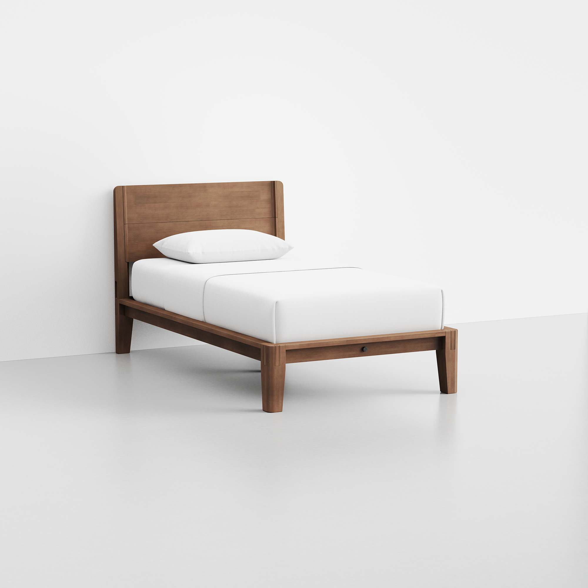 The Bed (Twin / Walnut / Headboard) - Render - Angled