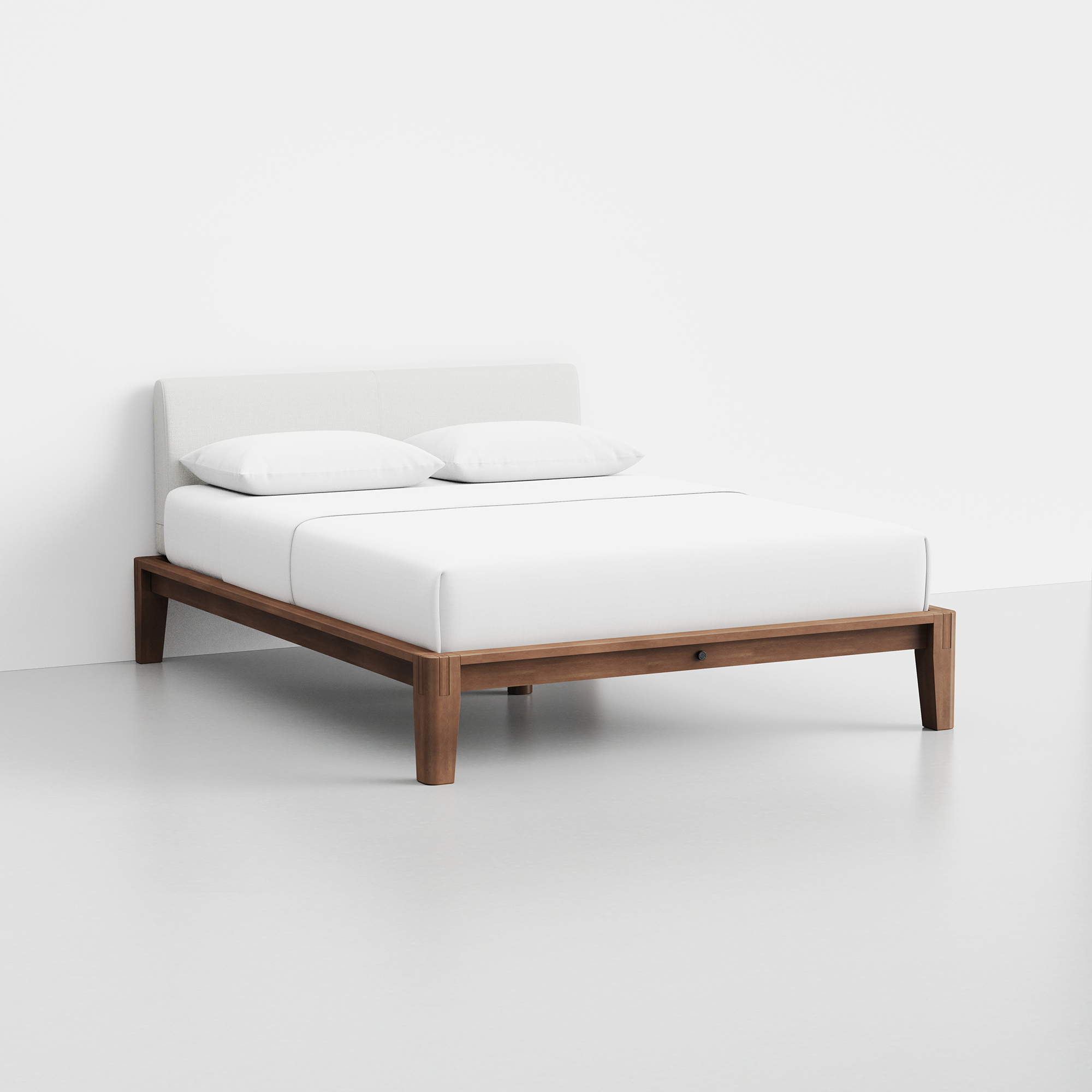The Bed (Walnut / Light Linen) - Render - Angled