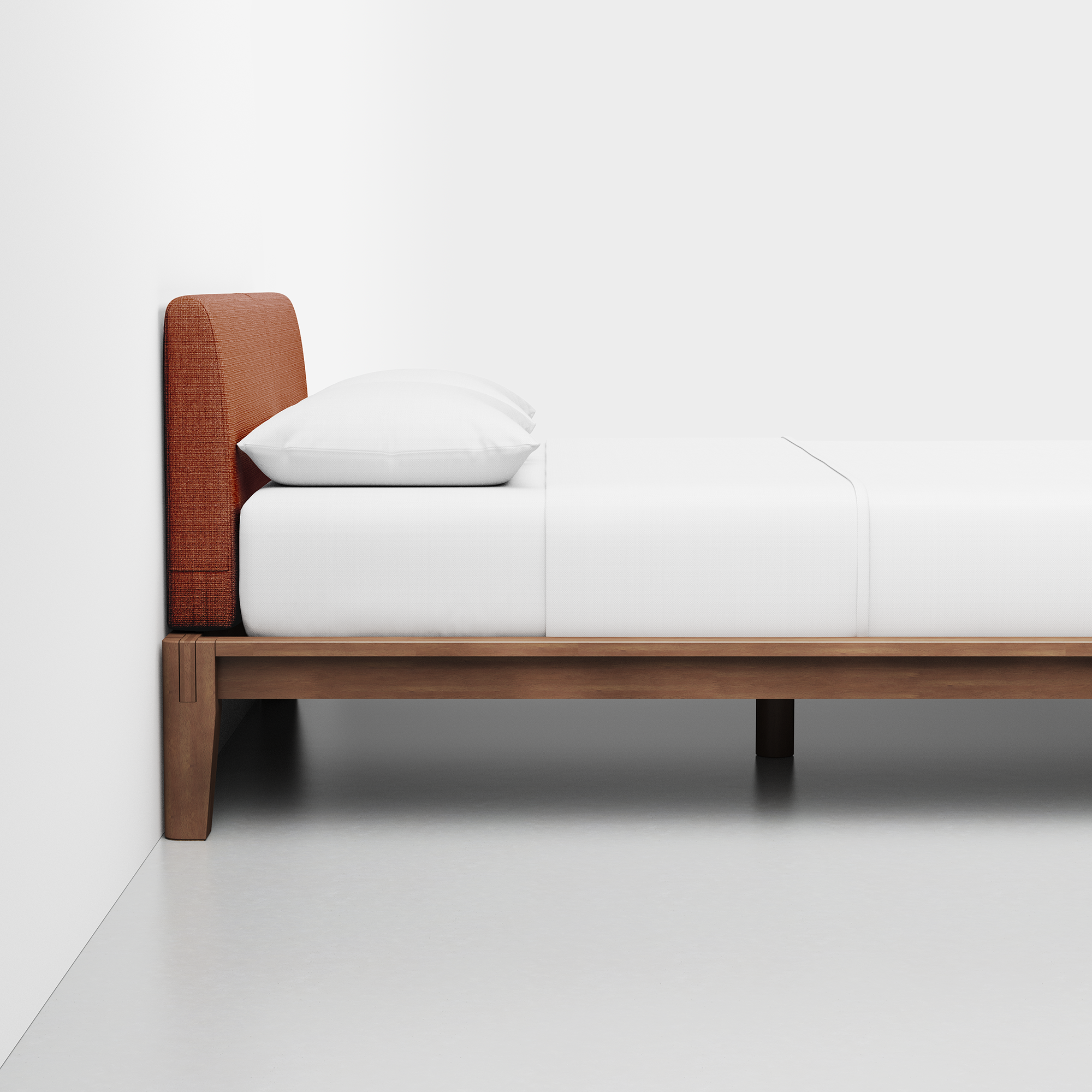 The Bed (Walnut / Terracotta) - Render - Side