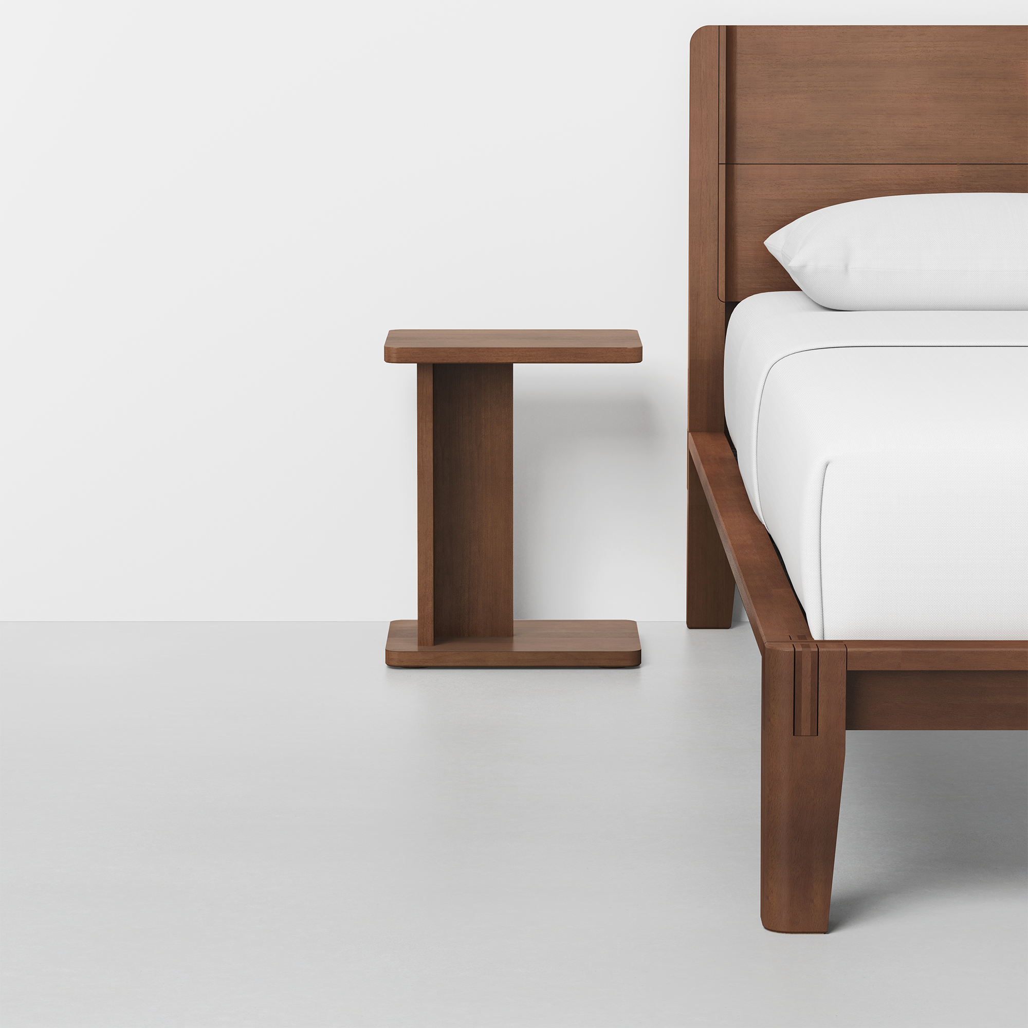 C Side Table (Walnut) - Render - With Bed