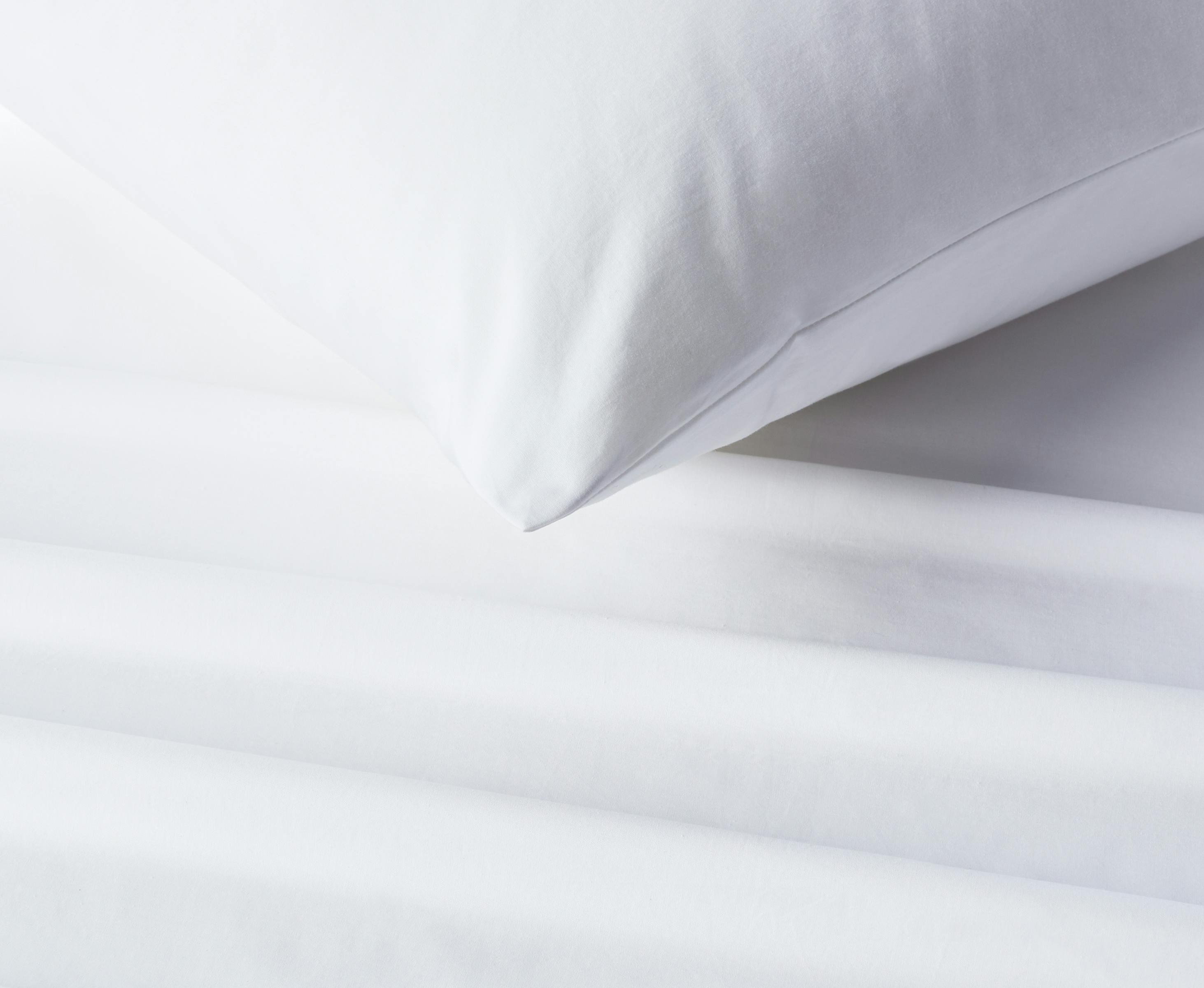 Percale Suite Sheet Set (White) - Pillowcase & Sheet Detail
