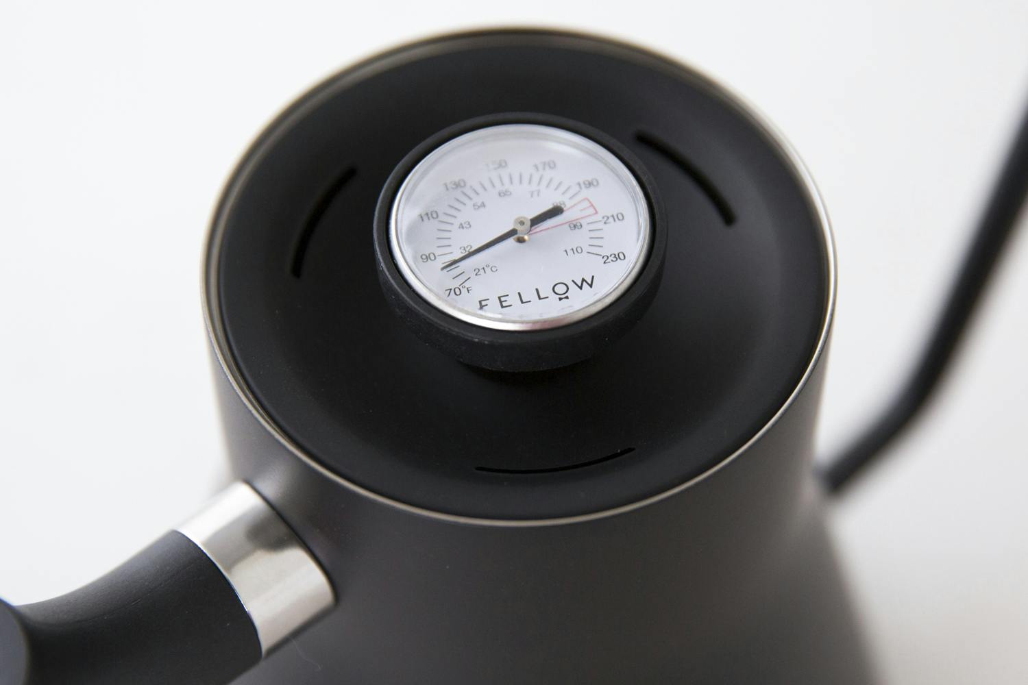 Close-Up Image of Thuma Fresh Pour Kettle with Thermometer in Black