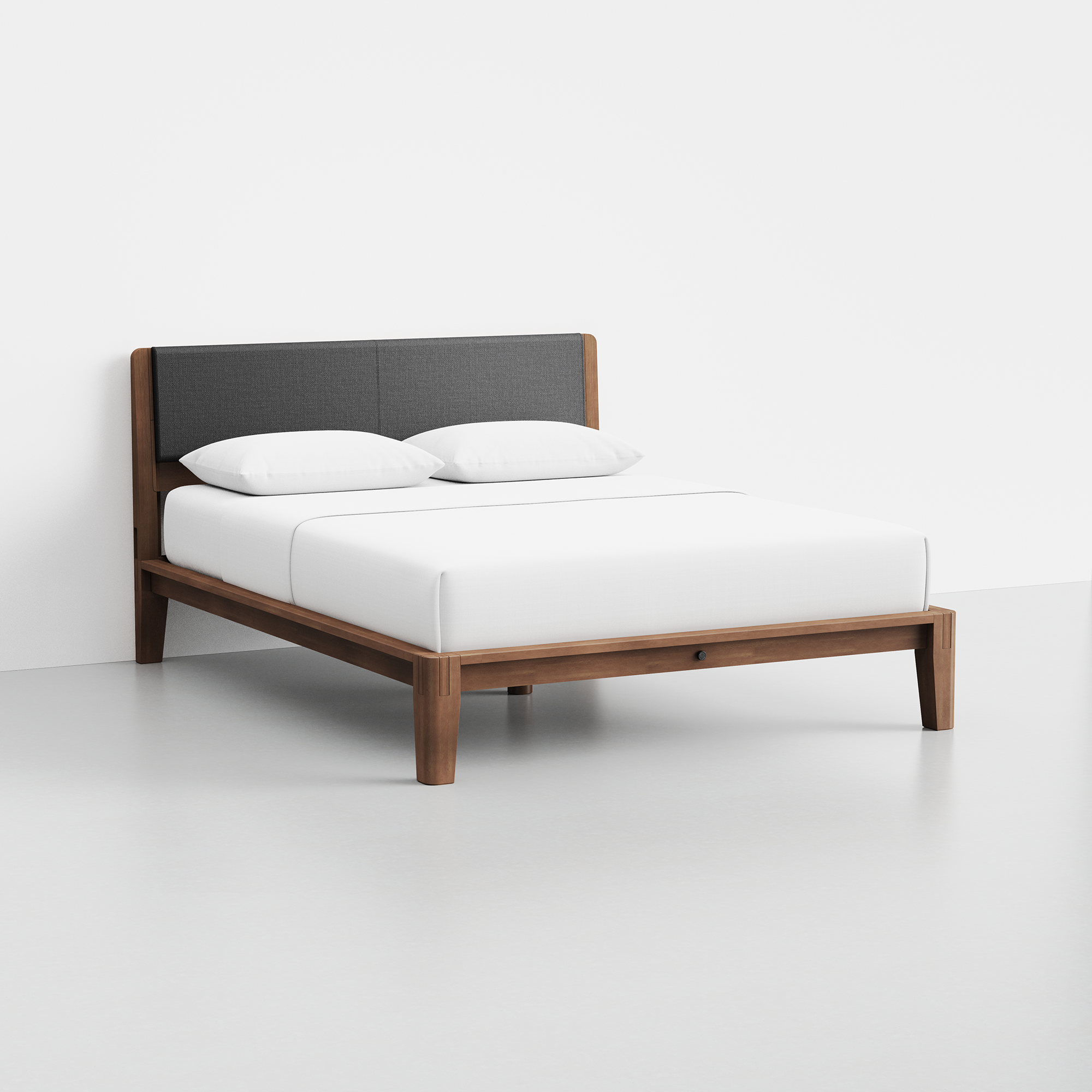 The Bed (Walnut / HB Cushion Dark Charcoal) - Render - Angled