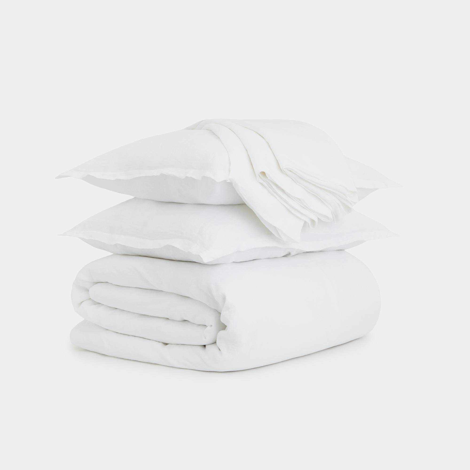 Complete Linen Bedding Set (White) - Stacked