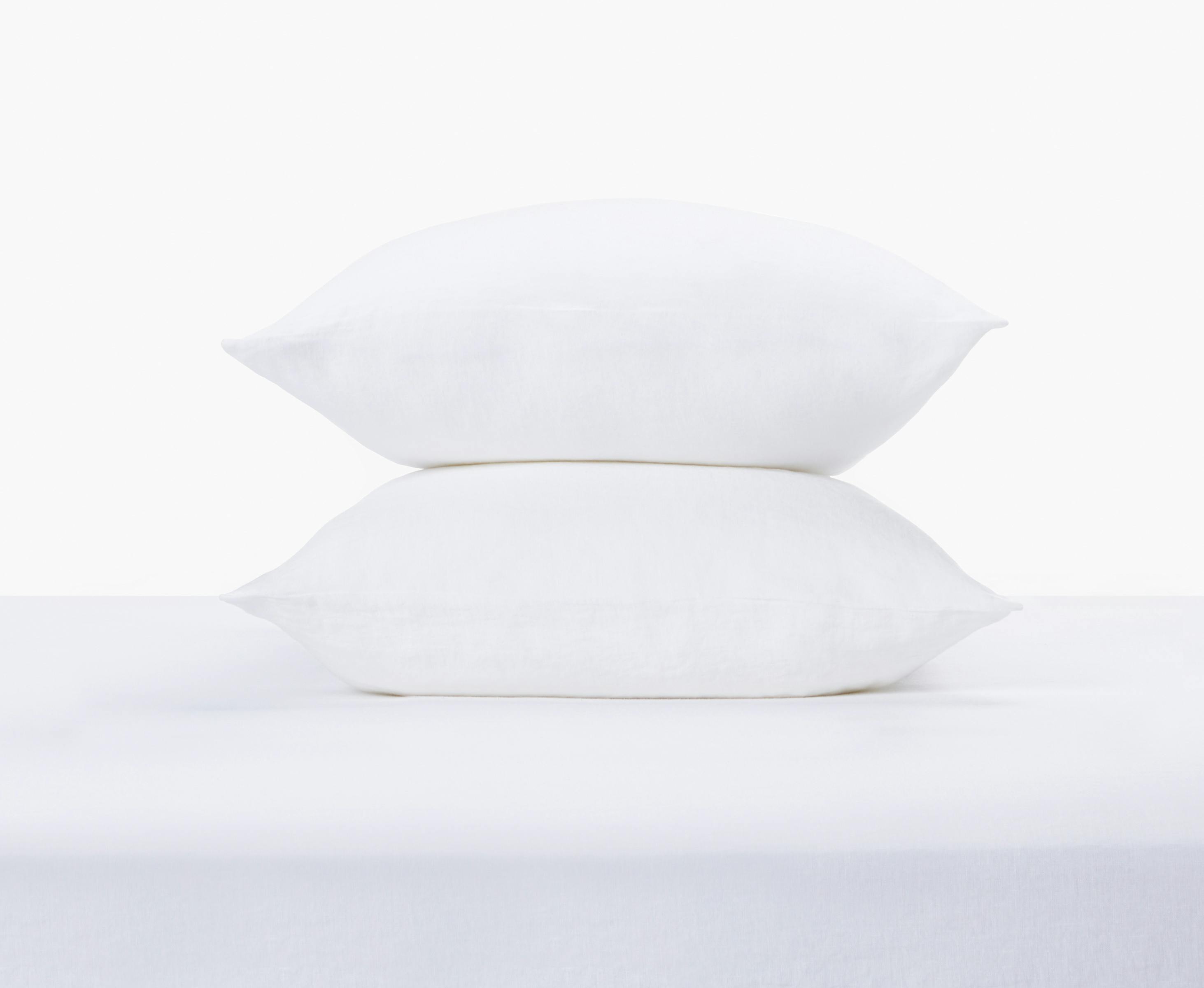Linen Sheet Set (White) - Pillows Stacked 