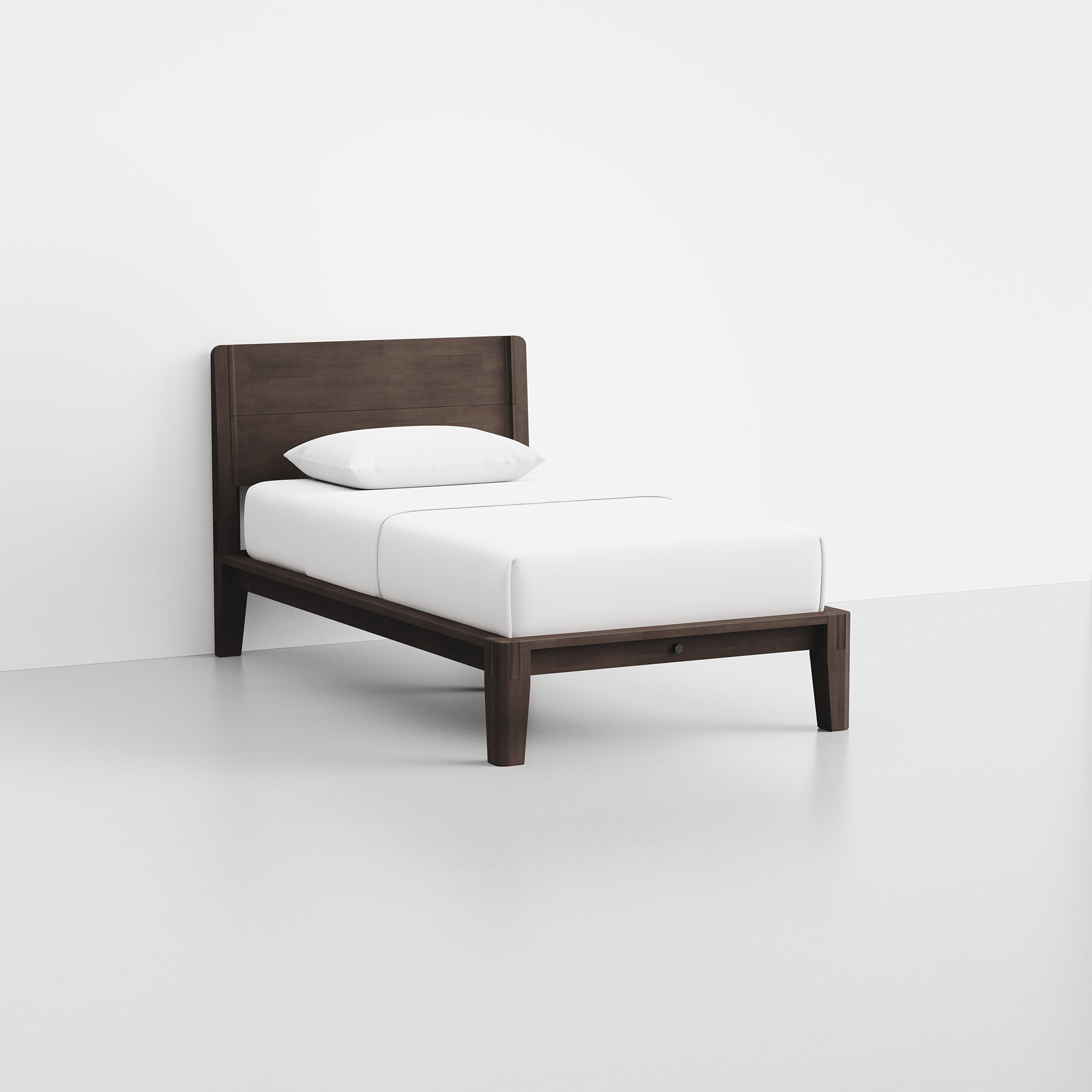The Bed (Twin / Espresso / Headboard) - Render - Angled