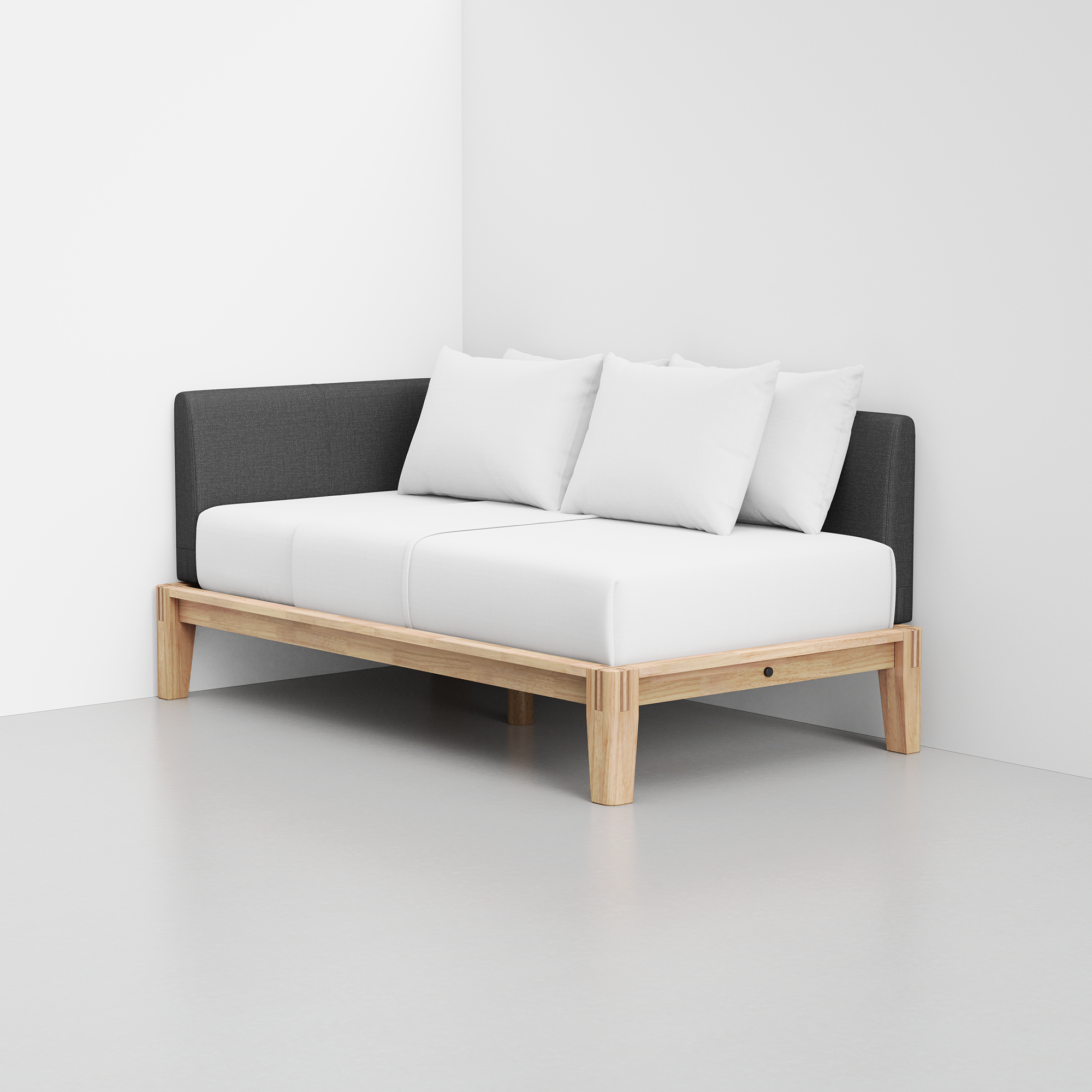 PDP Image: The Daybed (Natural / Dark Charcoal) - Rendering - Pillows Stacked