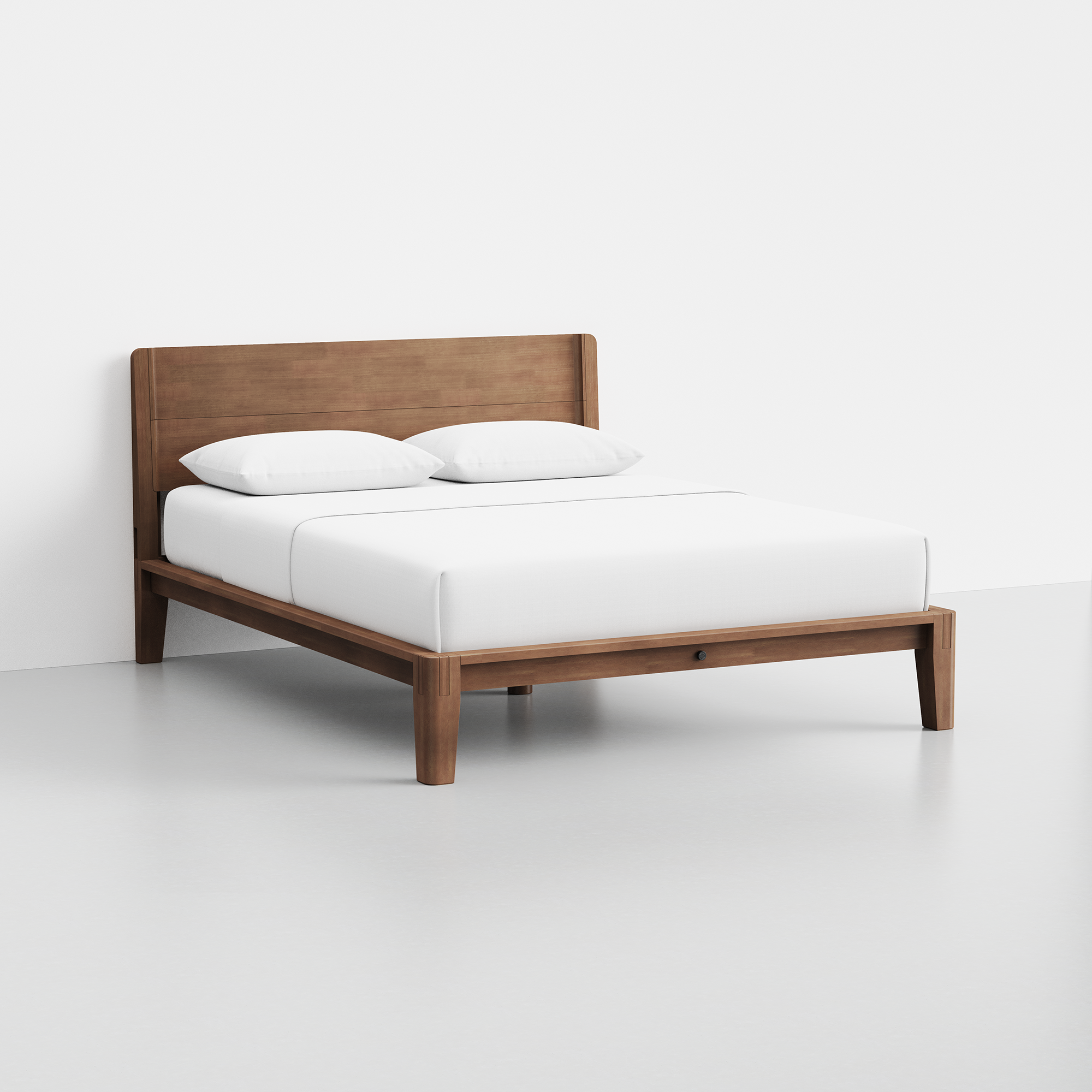The Bed (Queen / Walnut / Headboard) - Render - Angled