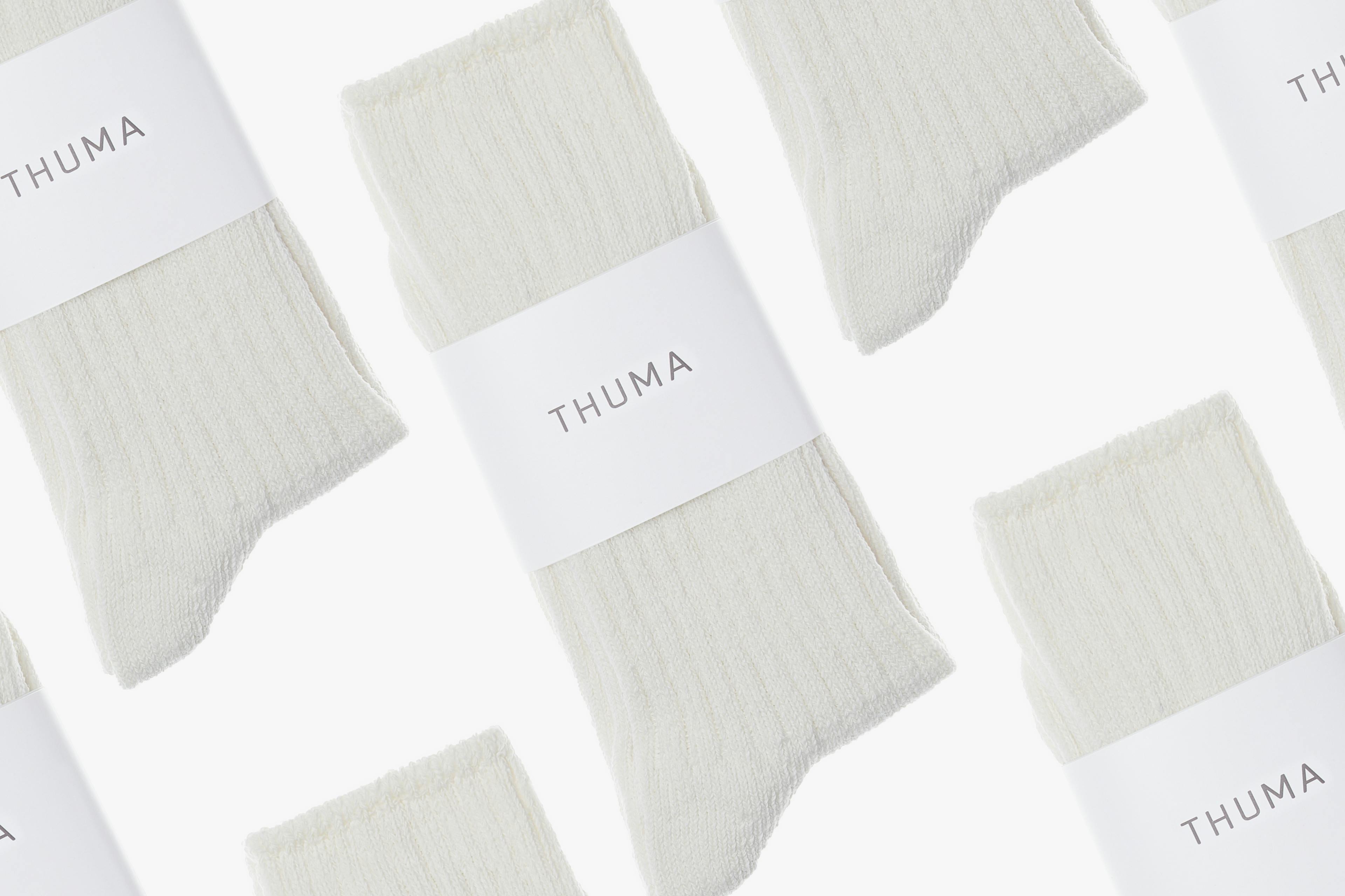 Close-Up View of Thuma Lounge & Leisure Socks in Natural White Color