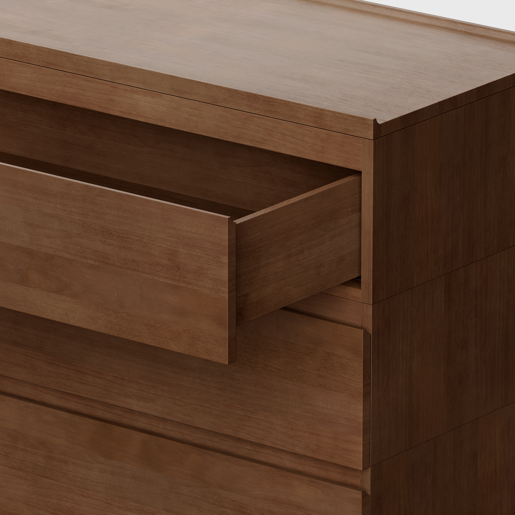 PDP Image: The Dresser (2x1 - Walnut) - Render - Drawer, Detail, Open