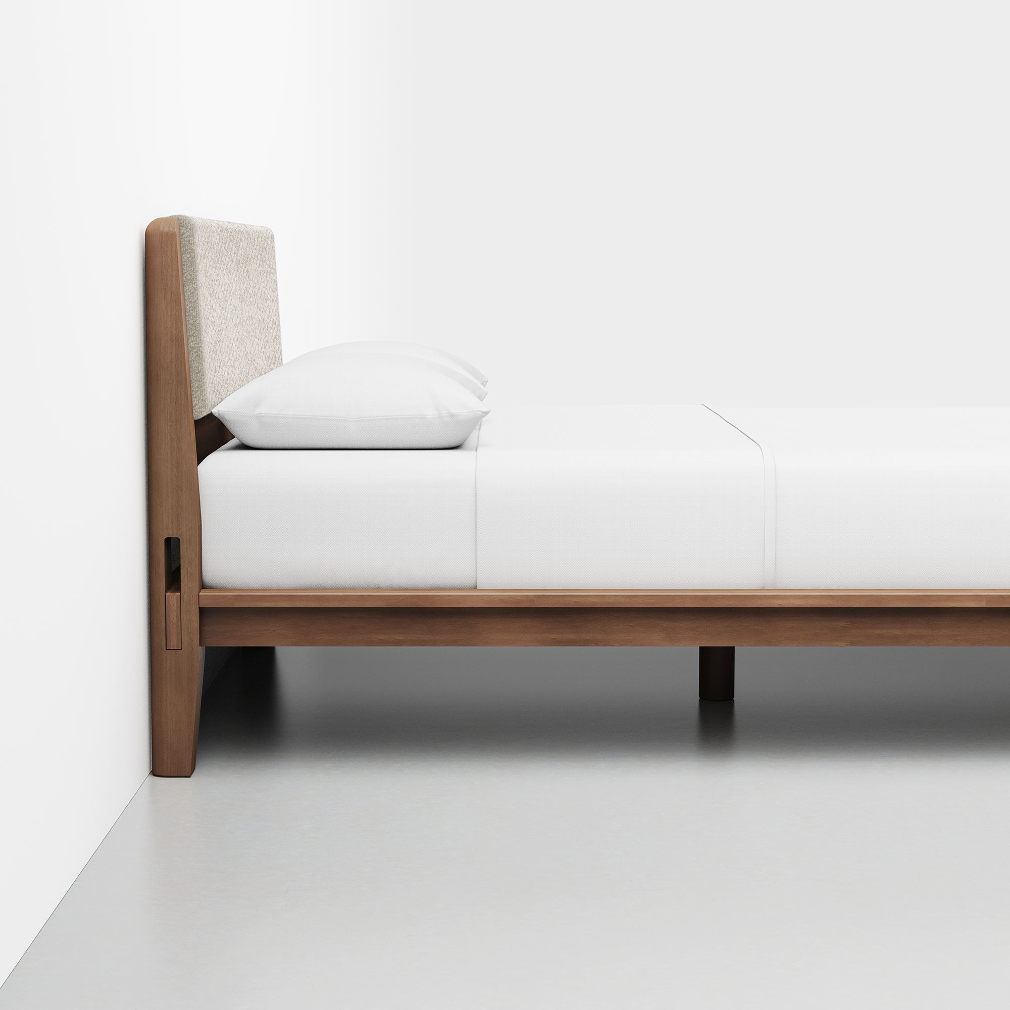 The Bed (Walnut / HB Cushion Cafe) - Render - Side