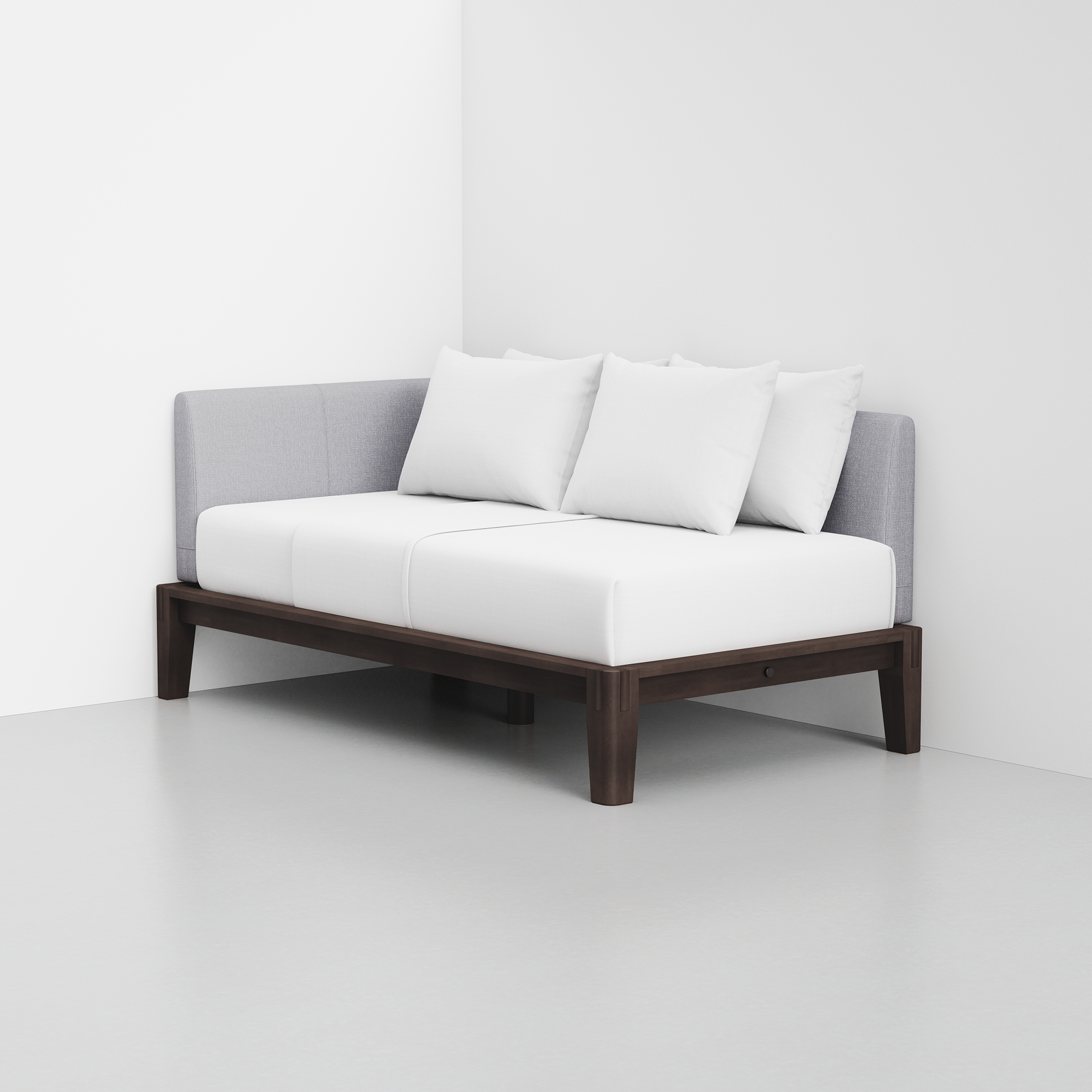 PDP Image: The Daybed (Espresso / Fog Grey) - Rendering - Pillows Stacked