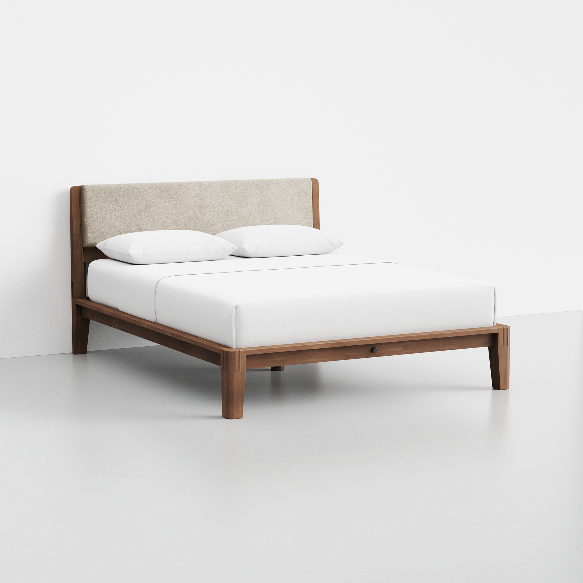 The Bed (Walnut / HB Cushion Cafe) - Render - Angled