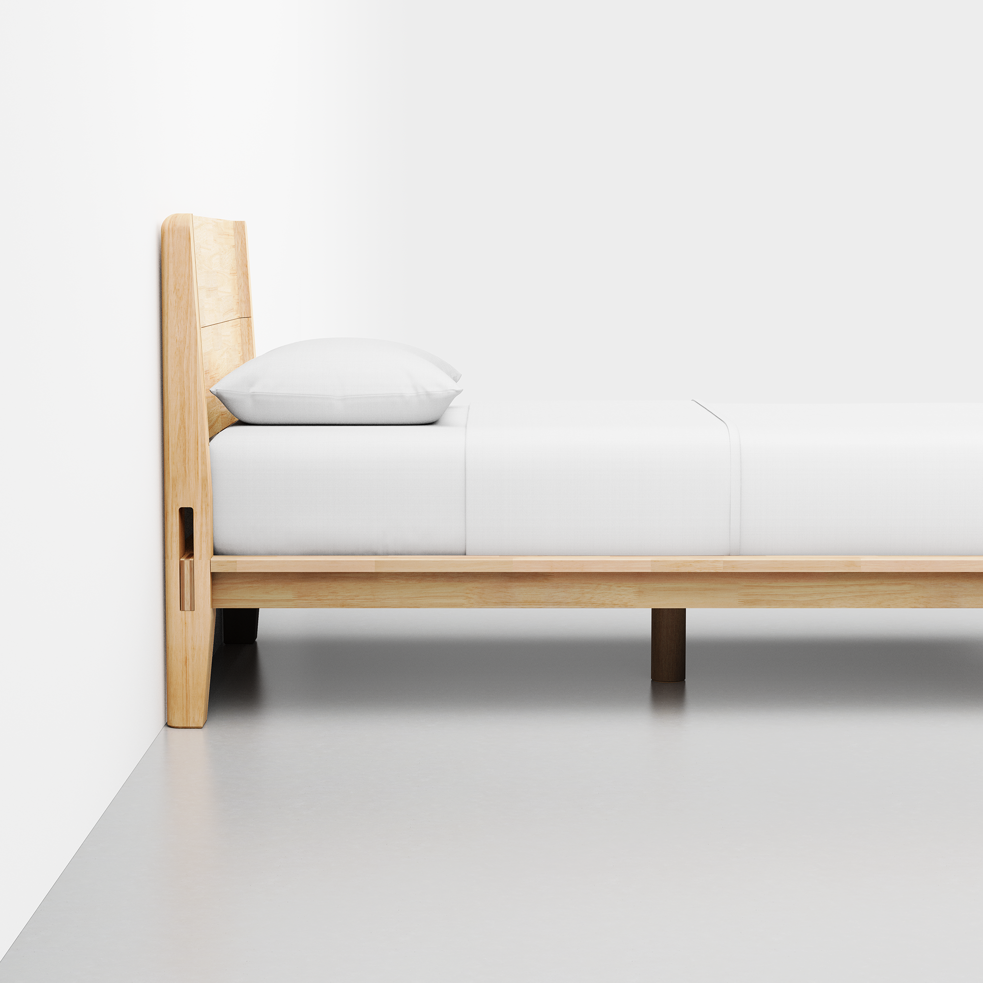 The Bed (Twin / Natural / Headboard) - Render - Side