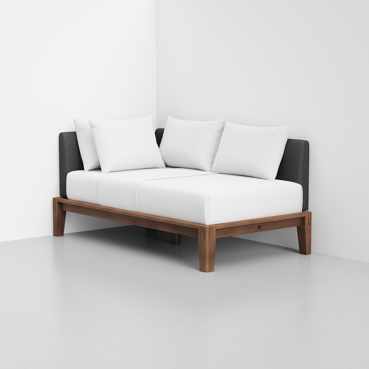 PDP Image: The Daybed (Walnut / Dark Charcoal) - Rendering - Pillows